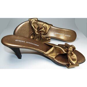 Gold Athena Alexander Slip On Dress Sandals Bows Size 7.5/38 Never Worn Formal